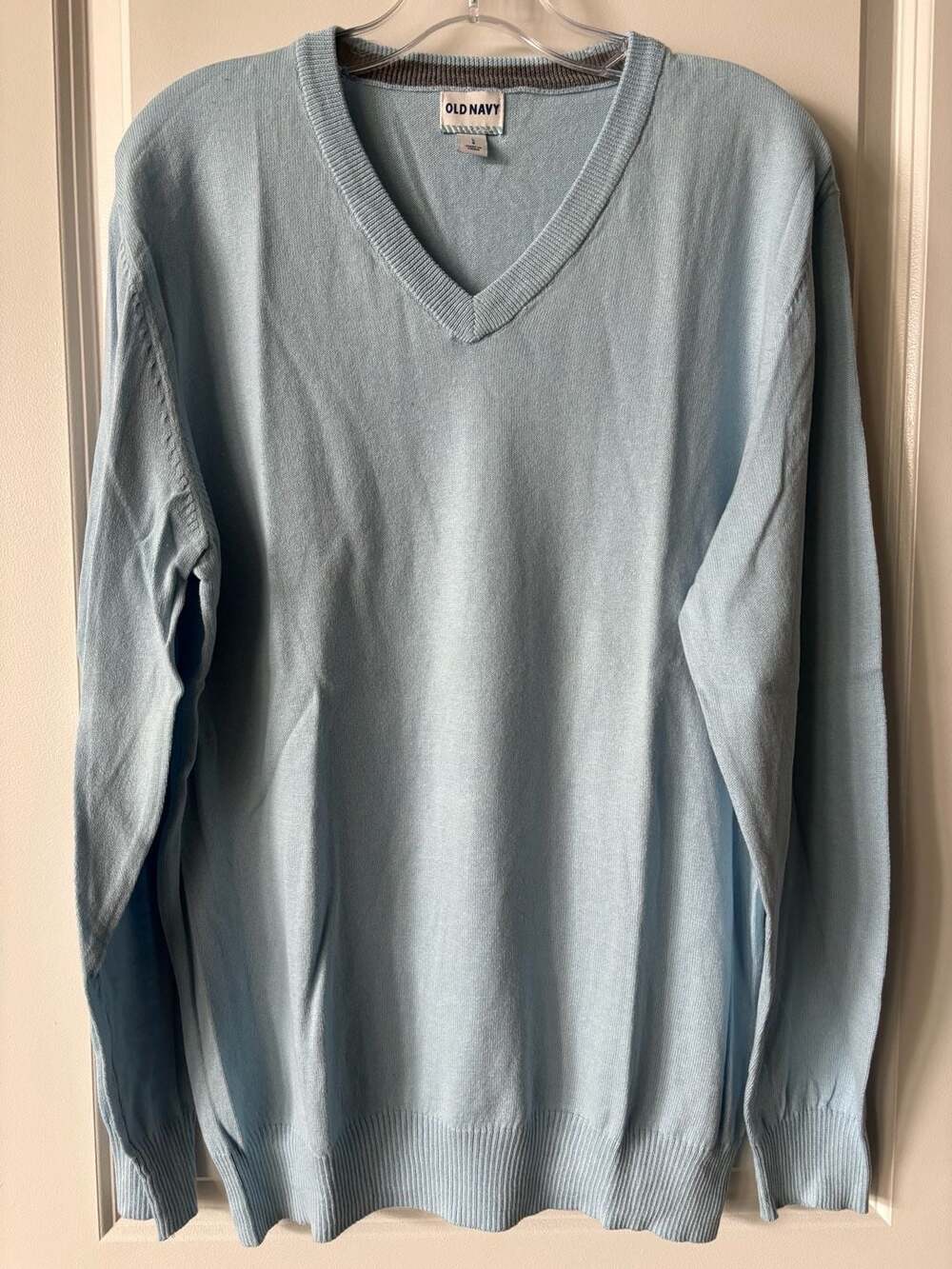 Old Navy Solid V-Neck Cotton Sweater Waikiki Waters Light Blue Large